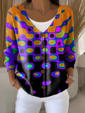 Gradient Colors Print Buttoned V-neck Cardigan Sweater
