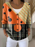 Gradient Colors Print Buttoned V-neck Cardigan Sweater
