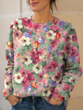 Women's Floral Pattern Art Print Knit Pullover Sweater