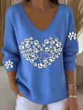 Women's Lovely Dog Art Print Casual Pullover Sweater
