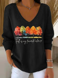 Women's Autumn Tree Art Print Casual Pullover Sweater