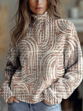 Women's Artistic Abstract Lines Print Knit Turtleneck Pullover Sweater