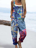 Wome'S Holiday Style Vintage Art Geometric Floral Pattern Print Casual Cotton Wide Leg Jumpsuit
