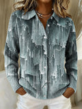 Colorful Gradient Vertical Stripe Decorative Pattern Casual Shirt Collar Long Sleeve Sweater