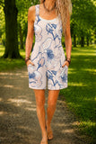 Women’s Cream Blue Floral Print Casual Cotton Wide Leg Romper