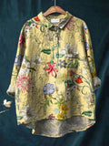 Women's Yellow Flower Print Print Casual Cotton And Linen Shirt