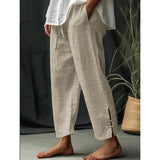 Women's Vintage Stripe Art Printed Cotton And Linen Casual Pants