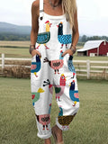 Women's Funny Chick Art Print Casual Cotton Wide Leg Jumpsuit