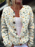 Lovely Meadows Floral Pattern Printed Buttoned Cardigan Sweater