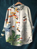 Women's Fish Art Print Casual Cotton And Linen Shirt