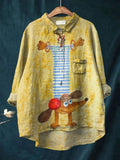 Dachshund Dog Art Print Casual Cotton And Linen Shirt