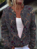 Floral Art Print Buttoned Cardigan Sweater