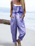 Wome'S Holiday Style Watercolor Art Fish Pattern Print Casual Cotton Wide Leg Jumpsuit