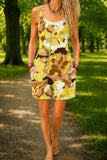 Women’s Yellow Vintage Floral Print Casual Cotton Wide Leg Romper