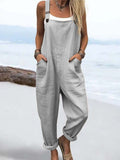 Wome's Vacation Retro Casual Cotton Linen Wide Leg Jumpsuit