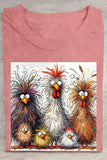 Fashion Casual Cute Chicken Animal Pattern Crew Neck Short Sleeve Cotton T-Shirt