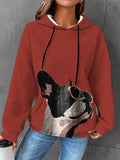Autumn/Winter Women's Waffle Essential Creative Printed Long Sleeve Hooded Sweatshirt