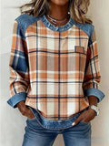 Women's Vintage Plaid Print Patchwork Art Sweatshirt RSPS2814
