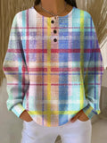 Women's Plaid Pattern Art Print Casual Waffle Sweatshirt RSWF612