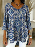 Women's Ethnic-style Pattern Art Print Casual Denim Shirt