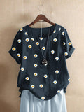 Women's Round Neck Floral Print Short Sleeves T-shirt