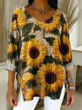 Women's Sunflowers Pattern Art Print Casual Denim Shirt