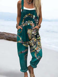 Women's Colorful Octopus Oil Painting Casual Cotton Wide Leg Jumpsuit