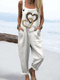Wome'S Heart To Heart Pattern Print Casual Cotton Wide Leg Jumpsuit
