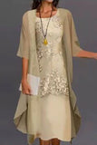 Casual Lace Two-Piece Jacket Midi Dress Set