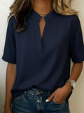 Half Sleeve Stand Collar Cotton And Linen Shirt