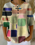 Color Block Crew Neck Half Sleeve Casual Shirt