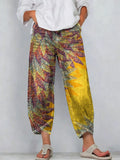 Vintage Flowers Print Pockes Casual Denim Pants