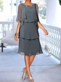 Solid Color Round Neck Mid Sleeve Mid Length Simple Dress