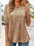 Floral Print Casual Crew Neck Long Sleeve Blouse