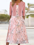 Round Neck Half Sleeve Floral Two Piece Midi Dress