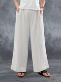 Women's Casual Solid Pockets Cotton and Linen Wide Leg Pants