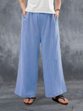 Women's Casual Solid Pockets Cotton and Linen Wide Leg Pants