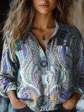 Long Sleeve Shirt Spring/Fall Ethnic Shirt Collar Holiday Going Out Casual Top