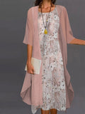 Casual Floral Print Half Sleeve Crew Neck Two Piece Dress
