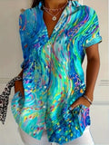 Abstract Splatter-Paint V-neck Short Sleeve Tops