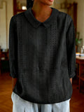 Solid Color Lapel Neck 3/4 Sleeve Top