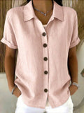 Basic Button-up Linen-cotton Short-sleeved Casual Shirt