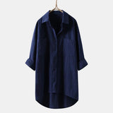 Solid Shirt Collar Cotton Linen Loose Shirt