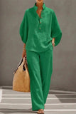 Cotton Linen Batwing Sleeve Wide Pants Set