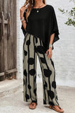 Asymmetric Hemmed Shirt And Striped Pants Two Piece Set