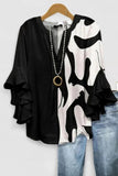 Women's Black Casual V-Neck 3/4 Sleeve Blouse