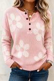 Women Casual Floral Henley Collar Long Sleeve Sweater
