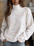 Womens Colorful Dot Art Pattern Print Turtleneck Pullover Sweater
