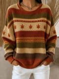 Women Casual Maple Leaf Crew Neck Long Sleeve Sweatshirt