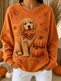 Women Casual Dog Halloween Crew Neck Long Sleeve Sweatshirt